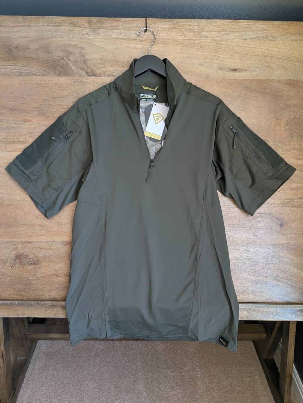 First Tactical Defender Shirt Mens Medium Green Stretch Short Sleeve 1/4 Zip NWT